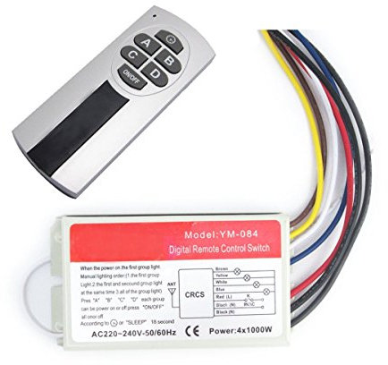 NAMVO Wireless Wall Switch and Remote Control 220V Four-Way, Five-Stage Wireless Switch Digital Remote Control Switch