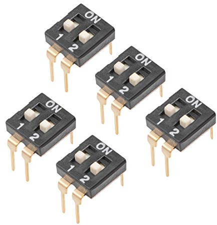 sourcing map 5 Pcs Black DIP Switch Horizontal 1-2 Positions 2.54mm Pitch for Circuit Breadboards PCB
