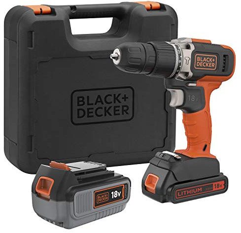 BLACK+DECKER BCD003MEM2K-QW Trapano Avvitatore a percussione a batteria 18V, 2 batterie 18V - 2Ah e 4Ah e valigetta