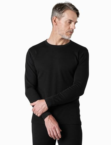 LAPASA 100% Merino Wool Men's Base Layer Top Long Sleeve Shirt Thermal Underwear Winter Sports Outdoor M29/M67 (1 Top),L,Black (Lightweight)