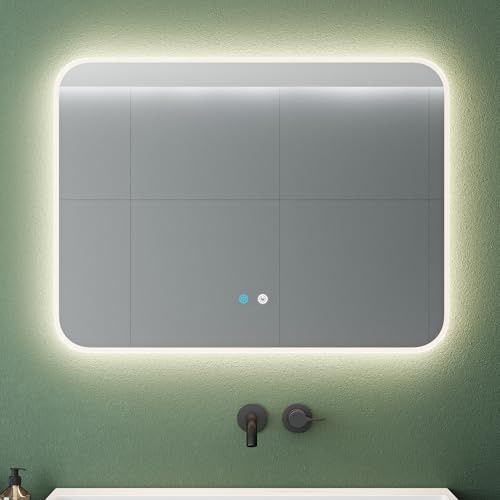 Mai & Mai Badspiegel mit LED Beleuchtung Wandspiegel rechteckig 80x60cm | Bad-Spiegel mit Touchschalter, Beschlagfrei durch Antifog-Schicht 4500K, Nova-02
