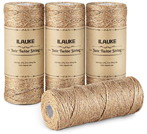 ilauke Naturale Iuta Spago,4 Bobine di Corda In Iuta Naturale 1312Piedi,3 Strati Corda di Iuta Per Confezionare Regali di Natale,Matrimonio,Fai da Te,Decorazione da Giardino,Biglietti D'auguri Regalo