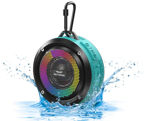 SKYWING Shower Speaker, Certified IPX7 Waterproof,Portable Bluetooth Speaker with Suction Cup,Hook,Light, Stocking Stuffers, Premium Mini Outdoor Wireless Speaker, Ideal Gift for Christmas (Blue)