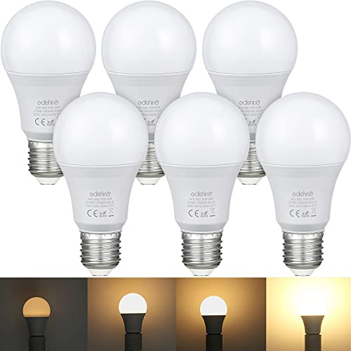 EDISHINE 6 Pack E27 Dimmable LED Bulb, 9W 2700K Warm White, 800LM | CRI 80+, 200° Beam, Energy Saving, A60 Shape, for Table Lamp, Floor Lamp, Ceiling Light, Wall Lamp