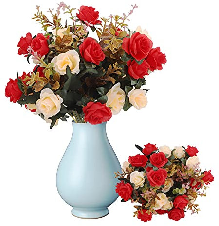 TSLBW 3 Bundles Artificial Flowers Rose Artificial Flowers Outdoor UV Resistant Plants Faux Plastic Greenery Shrubs Indoor Outside Hanging Planter for Home Wedding Office Table Decoration Gift