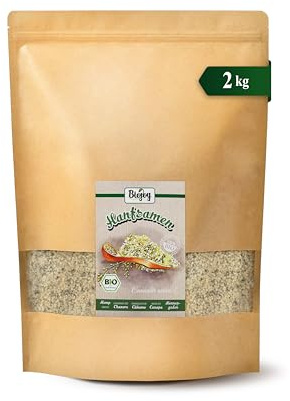 Biojoy Graines de chanvre BIO, décortiquées, entières et crues, 2 kg | De Chine, crues, idéales à manger, Cannabis sativa L.