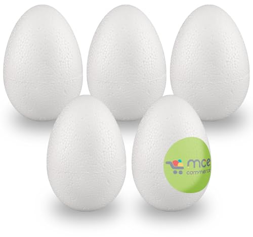 MCE-Commerce A331005 - Uova di polistirolo, 10 cm, 5 pezzi, per fai da te e decorare Pasqua, polistirolo, colore: Bianco