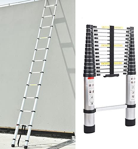 Scala telescopica, Scala pieghevole multifunzione, 5 m, in alluminio, scaletta da rana, portata massima di 150 kg, colore: Argento