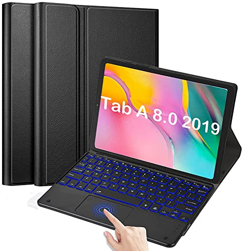 QYiiD Funda Teclado con Touchpad para Galaxy Tab A 8.0 2019 SM-T290 / SM-T295, Touchpad Inglés QWERTY Teclado Bluetooth Inalámbrico Retroiluminada para Tab A 8.0 Pulgadas 2019 SM-T290/T295, Negro