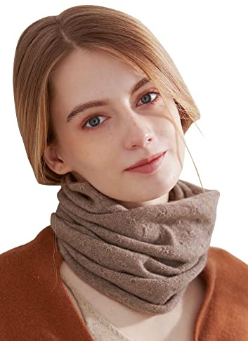 Sciarpa a Tubo Donna Ragazza 100% Cashmere, Caldo Sciarpa ad Anello in Maglia in Tinta Unita, Morbida Loop Scaldacollo Invernale Sciarpe Tubolar Foulard Circolare, Regalo per Madre Moglie Camel