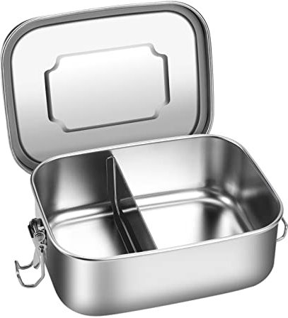 Miiepls Brotdose Edelstahl mit 2 Fächern, Lunchbox Auslaufsicher 800ml, Brotzeitdose mit Trennwänd, Brotdosen Metall Umweltfreundlich & BPA-frei für Erwachsene & Kinder