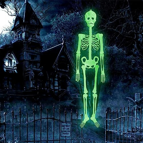 Halloween Deko Gruselig 90cm Leuchtende Skelett Deko, Kann aufgehängt werden Skelett Halloween, Halloween Leuchtende Schädel Skelett, Halloween Deko Gruselig, für Spukhaus/Scary Mottoparty