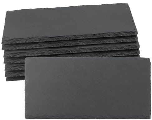 ZOENHOU 8 Piatti Rettangolari in Ardesia, 25 x 12 cm, per Buffet, Sushi, Formaggio - Sottobicchieri e Piatti da Portata Neri