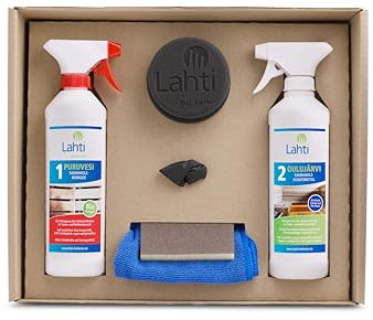 Lahti Sauna Care Set - Set für HolzSchutz, Reinigung und Pflege Ihrer Sauna - 1 PURUVESI, 2 OULUJÄRVI + Zubehör