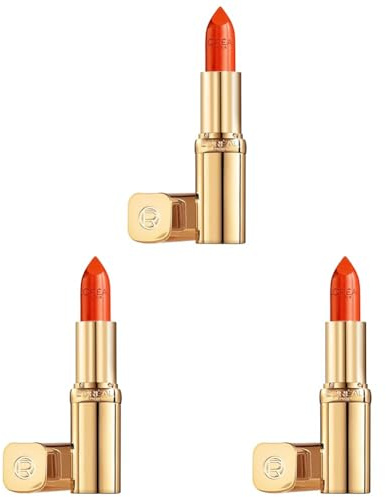 L'Oréal Paris Pflegender Lippenstift mit Satin Finish, Argan-Öl und Vitamin E, Color Riche Satin, Nr. 163 Orange Magique, 1 x 4,3 g (Packung mit 3)