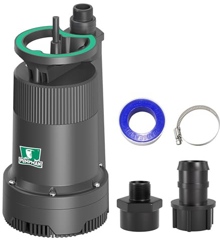 PUMPMAN 1/4HP Portable Water Pump, 2110GPH Submersible Utility Pump with 3/4” Garden Hose Check Valve Adapter Electric Sump Pump, 120V, Removal for Pool Draining Basement Hot Tubs Garden