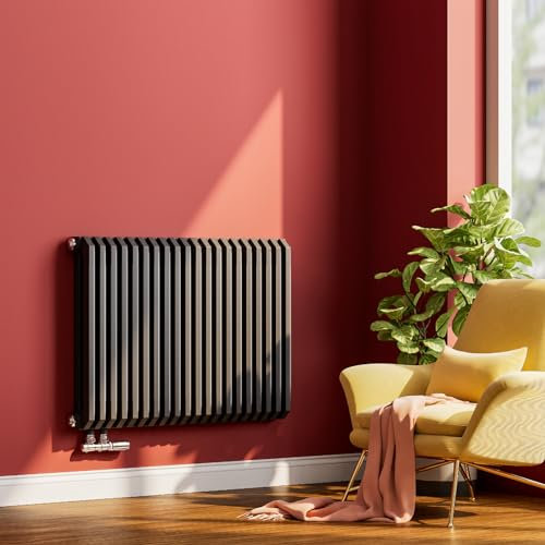 EMKE Radiador de agua caliente,Tubo en forma de D,600x840mm,Radiador de agua de calefacción central de doble capa,Diseño horizontal montado en la pared,Antracita
