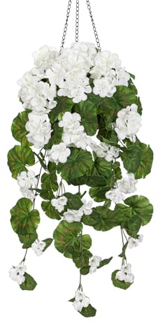 Arborus Künstliche Hängegeranie Künstliche Blumen in Topf Kunstblumen Hängend 55 cm Hängepflanze Künstlich wie Echt Künstliche Geranien im Korb Dekoblumen für Wohnzimmer Schlafzimmer Bad Balkon Deko