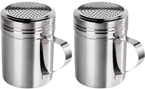 Abbdbd 2pcs Stainless Steel Spice Bottles, Salt Pepper Dispenser, Barbecue Powder Dredge Shaker with Handle, Sugar Duster Spice Bottle Kitchen Tool