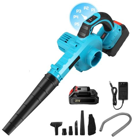 Laubbläser, 21 V, kabellos, mit Akku und Ladegerät, Laubbläser 2-in-1, 5 m³/min, Geschwindigkeit 20.000 U/min, für Gartenblätter (1 x Akku)