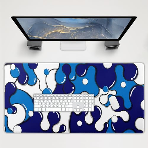 Navy Blue White Mouse Pad Extended Anime Cool Geometric Japanese Extended Desk Mat 100X50 cm Non-Slip Rubber Base Stitched Edge Large XXL Mousepad for Desk Gaming Laptop Desktop,40x20 Inch