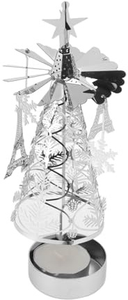 LiebeWH Karussell-drehende Kerze, Drehender Teelicht-Kerzenhalter, Weihnachtsbaum-Karussell-Kerzenhalter, Drehbarer Baum-Kerzenhalter aus Edelstahl mit Tablett, Langlebiger Kerzenhalter