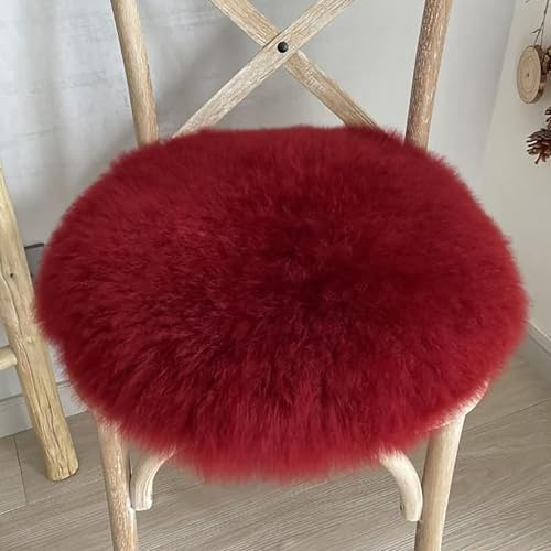 HC&WT Reine Wolle Esszimmerstuhlkissen, Schaffell Kissen, Winter Dicke runde Stuhlkissen, echtes Fell Hockerkissen (E,diameter40cm)