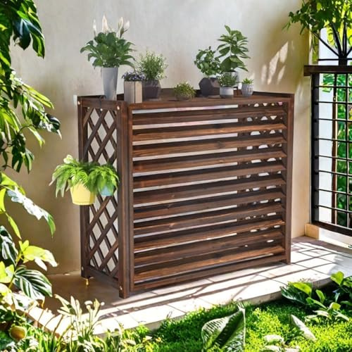 MDXVRKYBC Cache en Bois pour Climatiseur Extérieur Écran De Confidentialité avec Panneaux Louvered Et Grille Latérale Pratique(S)