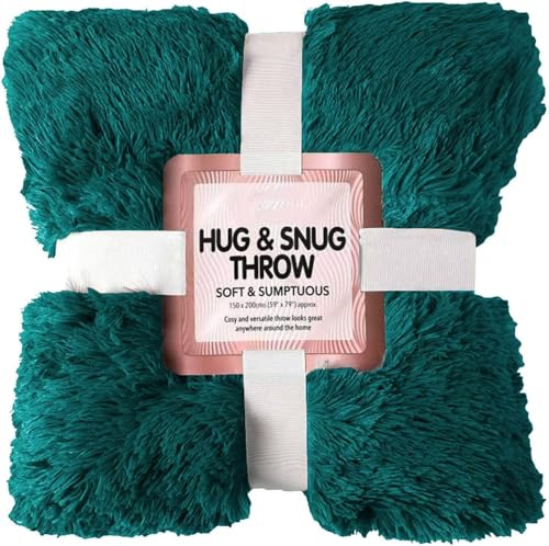 Cuddles Throws Hug & Snug Long Pile Fulffy Fur Fleece Blankets Super Soft Warm Cosy Couch Sofa Settee Bed Sherpa Fleece Throws Travel Multipurpose Large Blankets (Green GC, Double - 150x200cm)