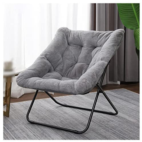 Moderner gemütlicher Mondstuhl für Erwachsene, faltbarer Untertassenstuhl mit Metallrahmen, Schmetterling-Design, perfekt für Wohnzimmer, Schlafzimmer, Schlafsaal, hellgrau