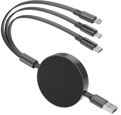 Qreninv 66W Einziehbares Ladekabel, 3 in 1 Ladekabe Mehrfach Anschlüsse, USB Multi Ladekabel mit Micro USB Typ C Phone Port Anschlüsse für Phone, Tablets, Google, LG