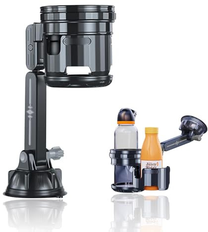 Vtizikl 2-in-1 Anti-Spill Car Cup Holder Expander, Adjustable Angle & Large Suction Cup Design, Stable Non-Shake Foldable Drink Holder for Cars, Trucks, Boats (Black and grey)