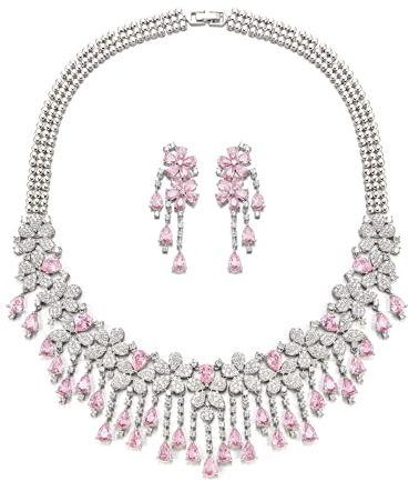 EVER FAITH Set di gioielli da sposa elegante zirconia cubica pietra portafortuna fiore goccia matrimonio festa collana e orecchini set da donna, Zirconia cubica, Zirconia cubica