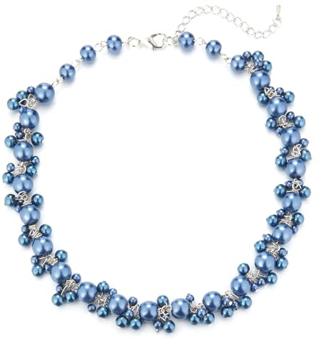 Bulinlin Perlen Kette Damen Perlen Statement Choker Kette Boho Bunt Modeschmuck Geburtstag Geschenke für Frauen(Dark Blue)