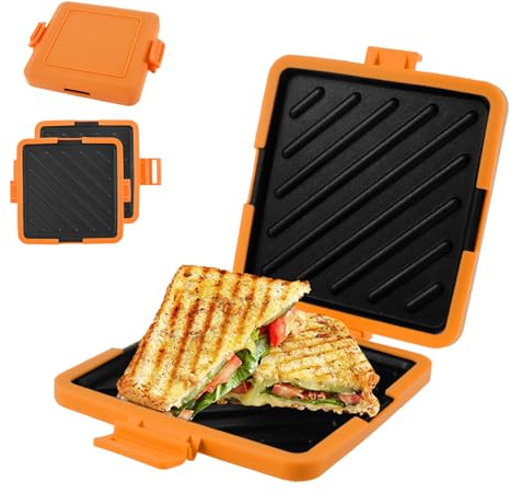 CBWERBB Microonde toastie Sandwich Maker, Silicone Microwaveable Cookware, Heatwave Technology antiaderente piatti senza fili per cucinare deliziosi panini croccanti (arancione)