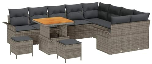 vidaXL Trädgårdsoffset med kudde 12 pcs Grå konstrotting, Trädgård och terrass, modern, modulär möbelset, utomhus rattan-soffa, lätt, UV-beständig, bekväm, stilren
