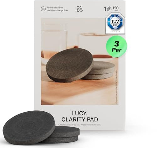 LUCY® Filtre à Eau – Cartouche Filtrante à Charbon Actif – Filtre à Eau Robinet – Filtre Eau Maison – Élimine Chlore, Métaux Lourds, Microplastiques – Préserve les Minéraux – Pack de 3