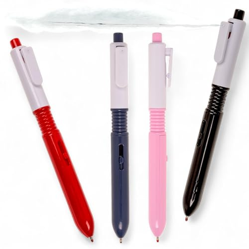 MIJOMA Wasserpistolen-Stift 4er Set – Kugelschreiber & Mini-Wasserspritze in einem – Scherzartikel für Schule, Büro & Party – farbig Sortiert, 16,5 cm