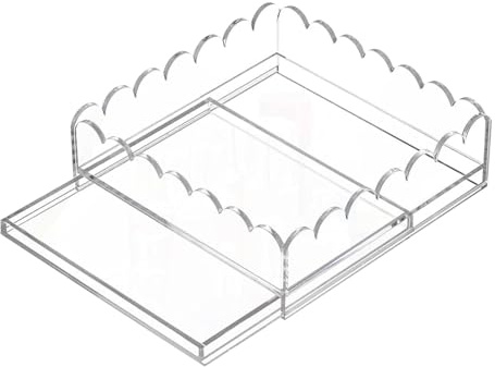 Vassoi in acrilico per esposizione, vassoio in acrilico smerlato con cassetto, supporto trasparente per espositore, accessori da scrivania per messaggi artistici e artigianali, vanità, bagno, cucina