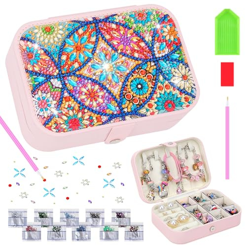 Hysagtek Diamond Art Boîte à bijoux – Arts et travaux manuels Boîte à bijoux DIY Kit de peinture diamant Cadeau pour femmes adultes activités créatives anniversaire Noël