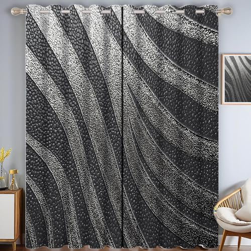 Stampa Moderno 3D Tende Oscurante Con Occhielli, Glitter Onda Linea Termica Isolante Riduzione Rumore Insonorizzata Grigio scuro Tende, Per Soggiorno Camera Da Letto Cucina 140L x 200A cm