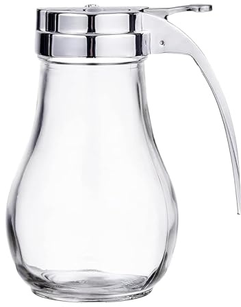 ZoeQide Honigspender Glas Tropffrei, Ölflasche mit Ausgießer und Deckel | Transparenter Glas Spender für Honig, Sirup, Öl und Essig, mit Ausgießer und Griff für Küche, Kochen oder Backen im Alltag