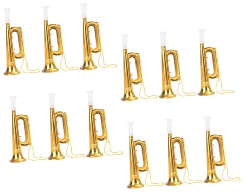 BESPORTBLE 12 Pezzi Tromba di Plastica per Bambini, Giocattolo Musicale Compatto e Facile da Trasportare, per Giochi e Festival, Materiale Abs Oro