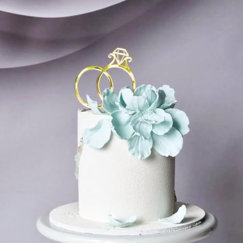 Gold Diamond Ring Cake Topper, Wedding Engagement Cake Decoration Sign Cake Charm for Anniversary Party Cake Decoration Party Supplies