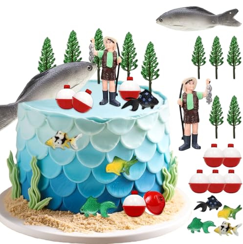 Fishing Cake Topper Fishing Birthday Decorations Gone Fishing Cake Topper Fishing Birthday Party Decorations for Baby Shower Birthday Party Supplies