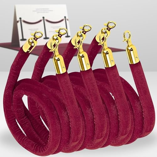 LQSYBHD Corda di Velluto with Hook,Corda Stanchion con Ganci,Stanchion Rope,Corda Barriera,Corda per Corrimano,per Pali,Controllo Folla(Size:7ft)
