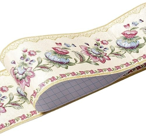 JTKSSCS Frise Papier Peint Autocollant mural ligne de taille cuisine salle bain toilette étanche auto-adhésif PVC papier peint bordure Floral(H)