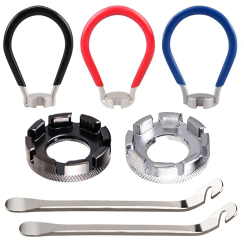 OMJMYY 7 Pièces Clé à Rayons 8 Voies de Vélo Calibre 10-15 Cle a Rayon avec Demonte Pneu Velo Universelle Bicycle Spoke Wrench Outil pour VTT Vélo Route pour Truing de Roues de Cyclisme