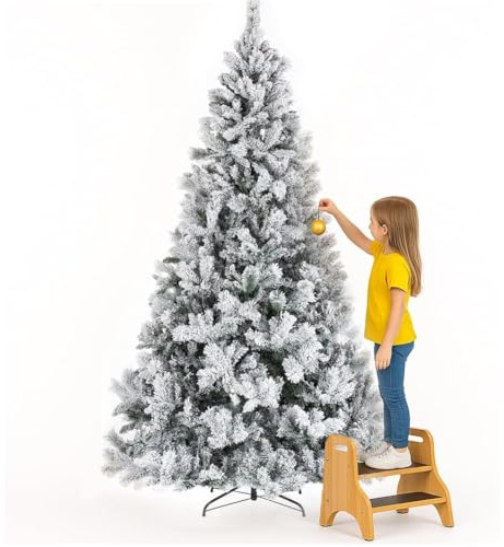 BAKAJI Albero di Natale Innevato Bianco, Foltissimo 2050 Rami a Innesto, Decorazione Natalizia Molto Folta, Punte Bianche e Base a Croce, Addobbo Natalizio Molto Pieno (Innevato Winter Palace, 240 cm)