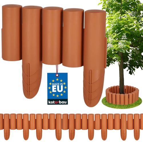 KOTARBAU® Rasenkante - Gartendeko - Gartenzaun - 2,4 m - Stabile & Flexible Beeteinfassung - Palisadenzaun - Kunststoffzaun - Terrakotta